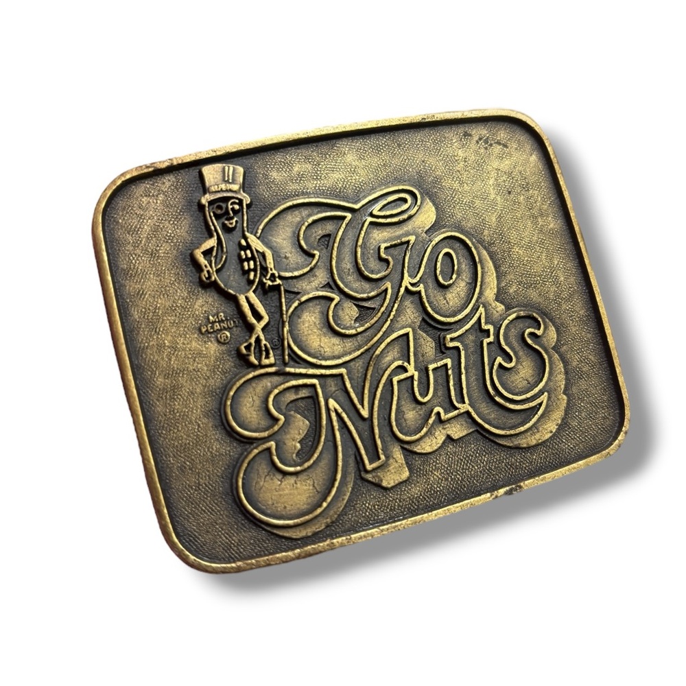 MR. PEANUTS “Go Nuts” Rectangular Belt Buckle VINTAGE